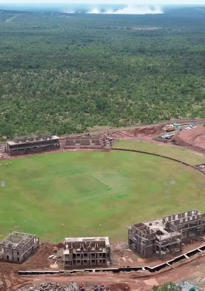 Mosi-oa-Tunya Stadium with the smokes of Victoria Falls in the back drop.